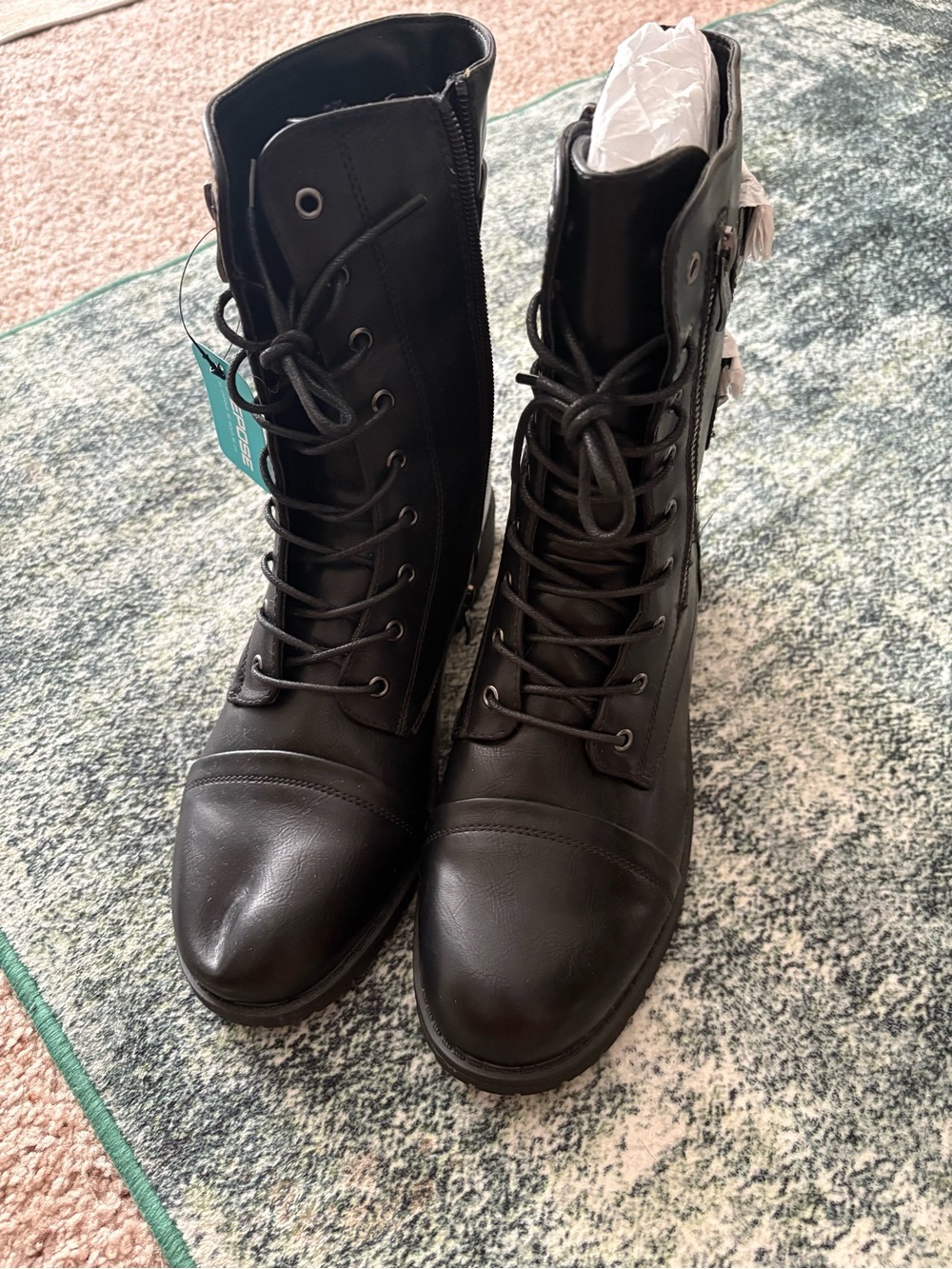 Women's Black Lace-Up Military Combat Boots with Side Zipper